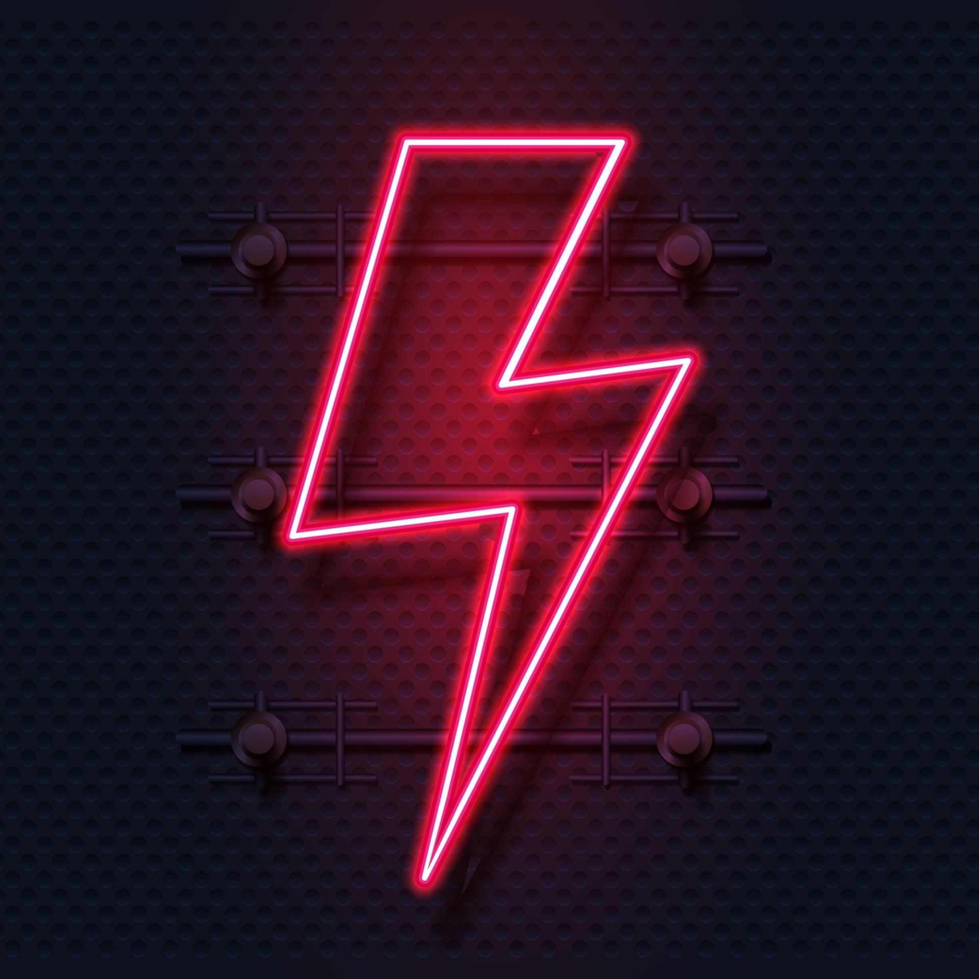 A neon sign of a lightning bolt on a dark background.