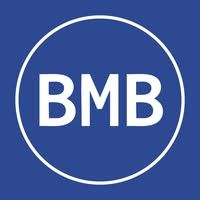 El logotipo de BMB es un círculo blanco sobre un fondo azul.