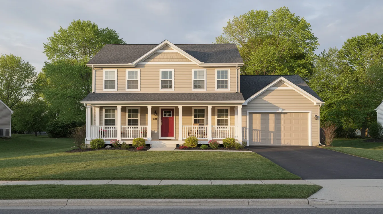 The image depicts a charming family-style home located in central New York, specifically in Liverpool, showcasing a welcoming front porch surrounded by mature trees and a well-maintained yard. This prime location offers easy access to local amenities and is ideal for prospective property consumers looking for homes for sale in a friendly neighborhood.