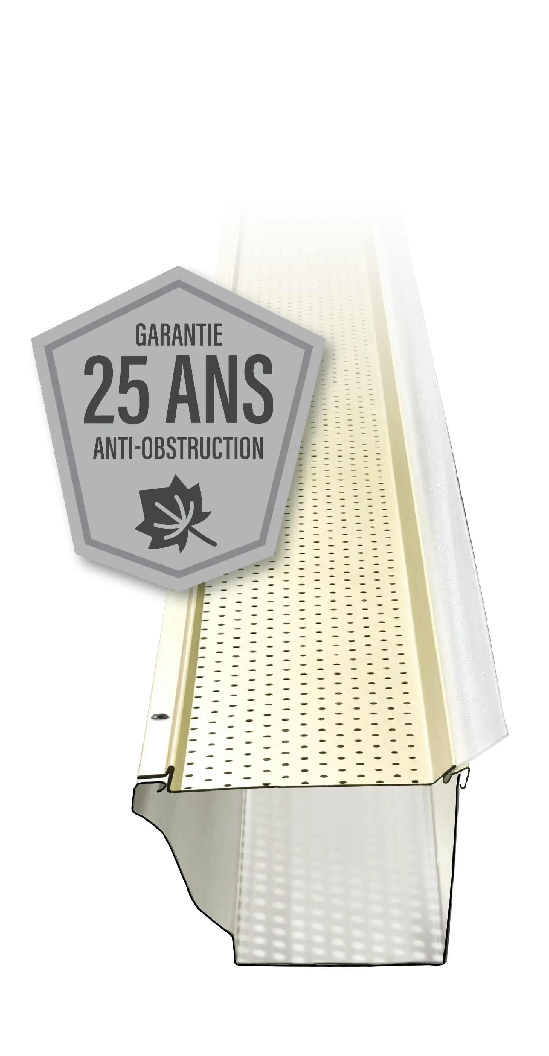 Une photo d'une gouttière avec une garantie de 25 ans.