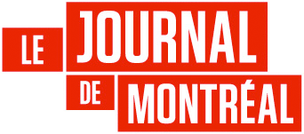 Logo du « Journal de Montréal », un journal francophone. Rectangles rouges avec texte blanc.