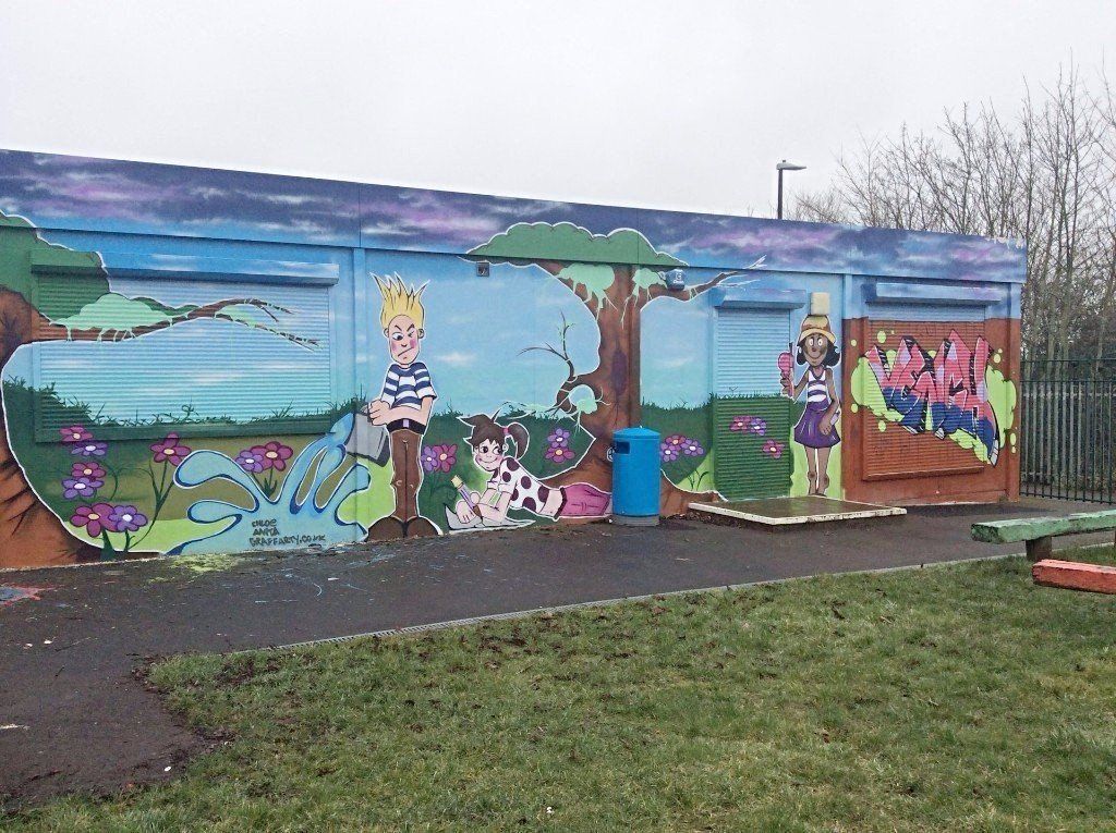 Youth club mural on the side of a building in lockleaze