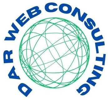 A logo for dar web consulting with a green globe