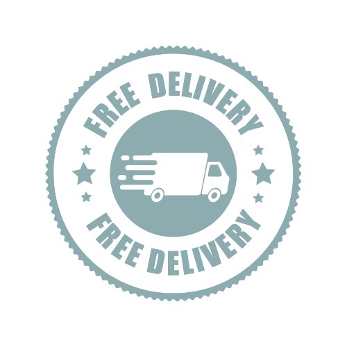 A free delivery stamp with a delivery truck in the center.