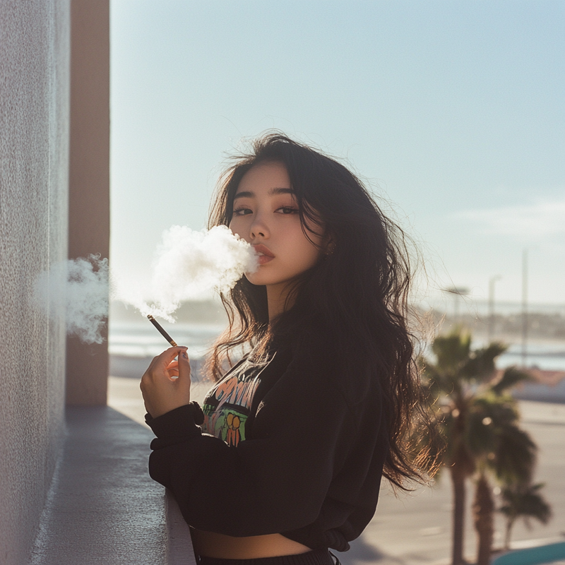 Girl smoking a joint by the beach