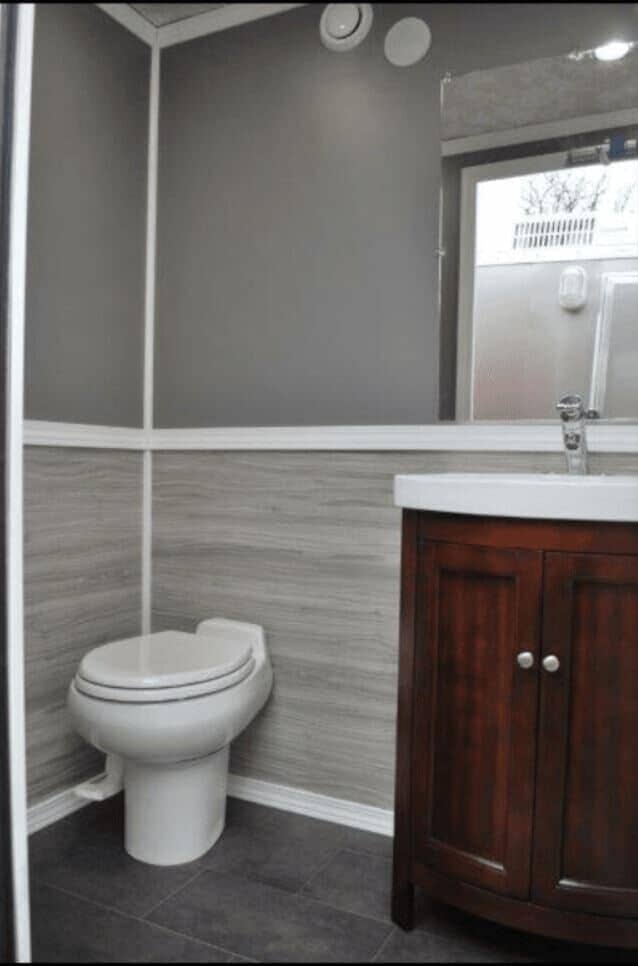 Inside of Venetian 2 Stall Restroom Trailer — Toilets Rental in Clarksville, NY