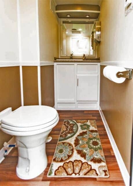 Inside look of Vegas 2 Stall Restroom Trailer — Toilets Rental in Clarksville, NY