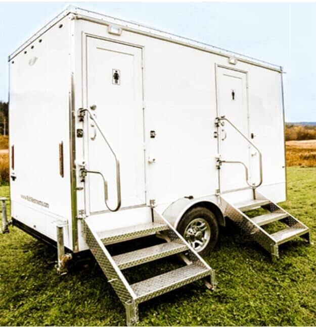 Outside look of Royal 2 Stall Restroom Trailer — Toilets Rental in Clarksville, NY
