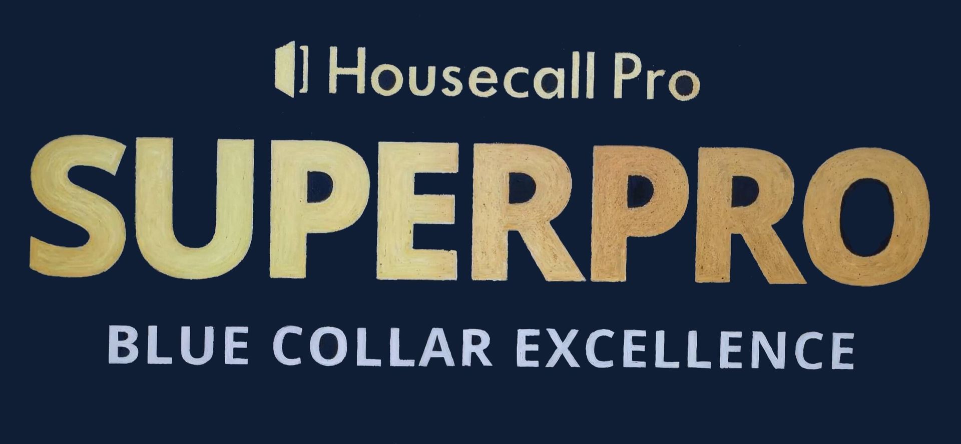 Housecall Pro SuperPro logo. Gold text on a dark blue background. 