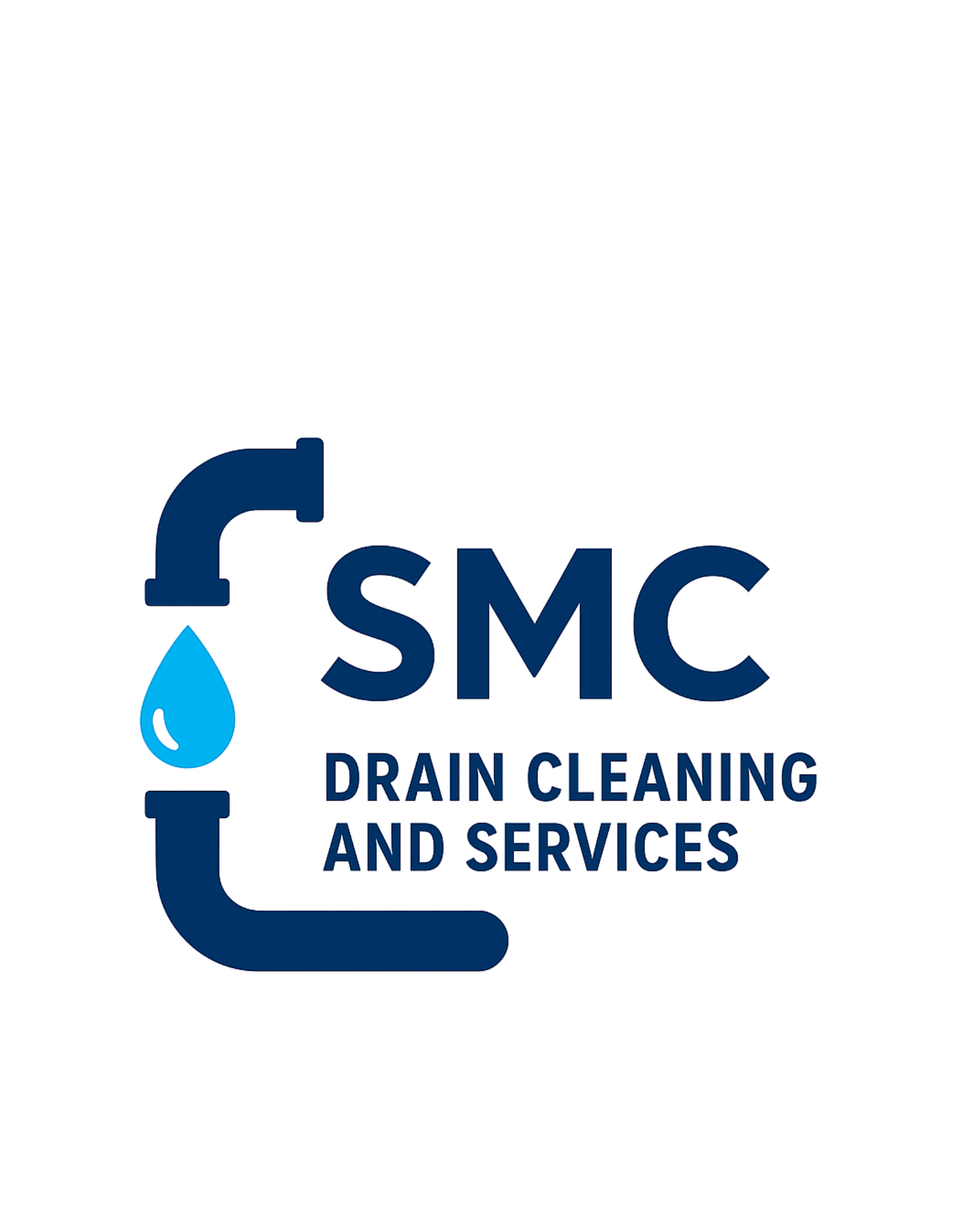 Logo of "SMC Drain Cleaning and Services" with plumbing pipes, a water drop, and blue text.