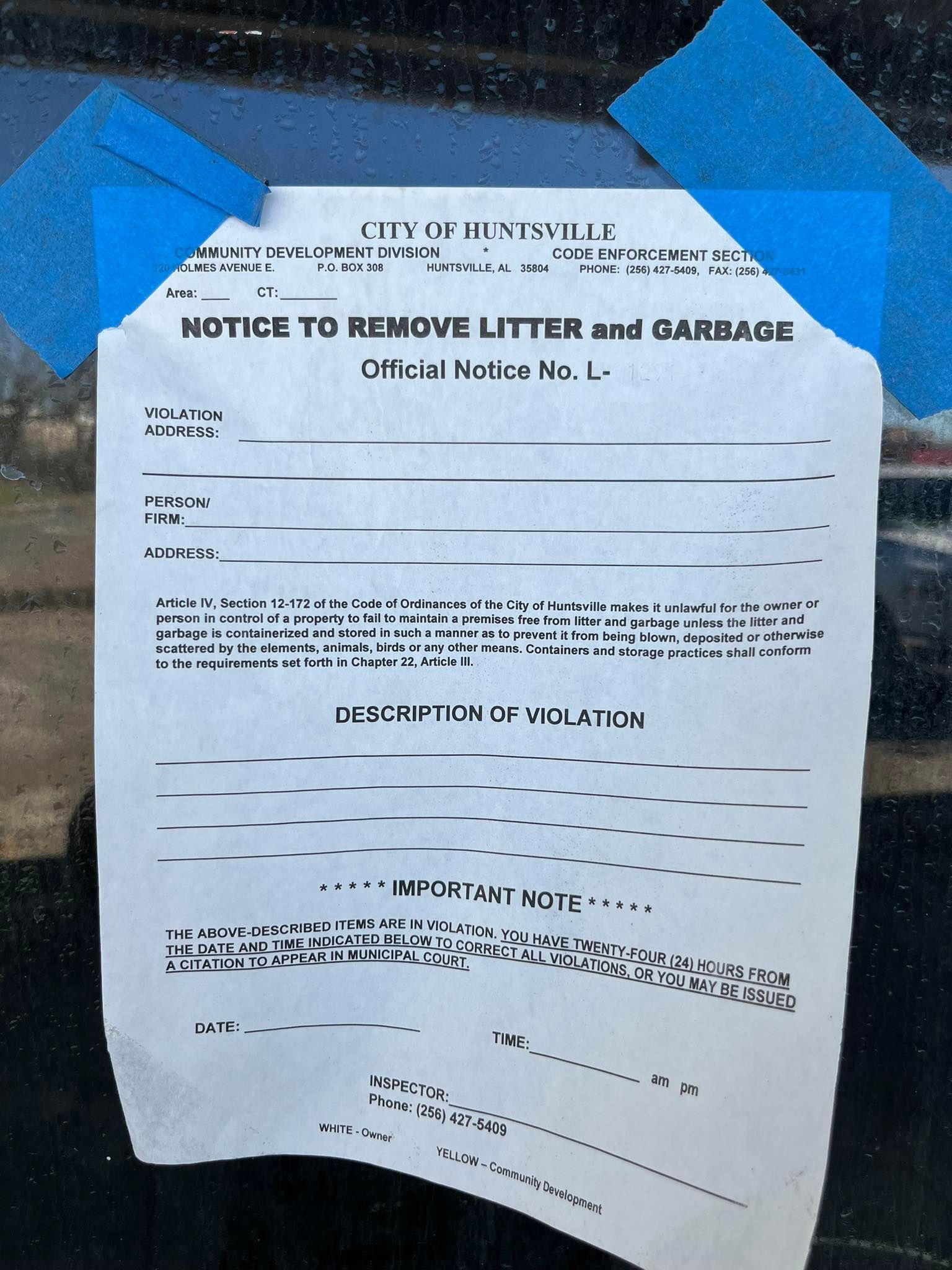 A printed official notice titled 