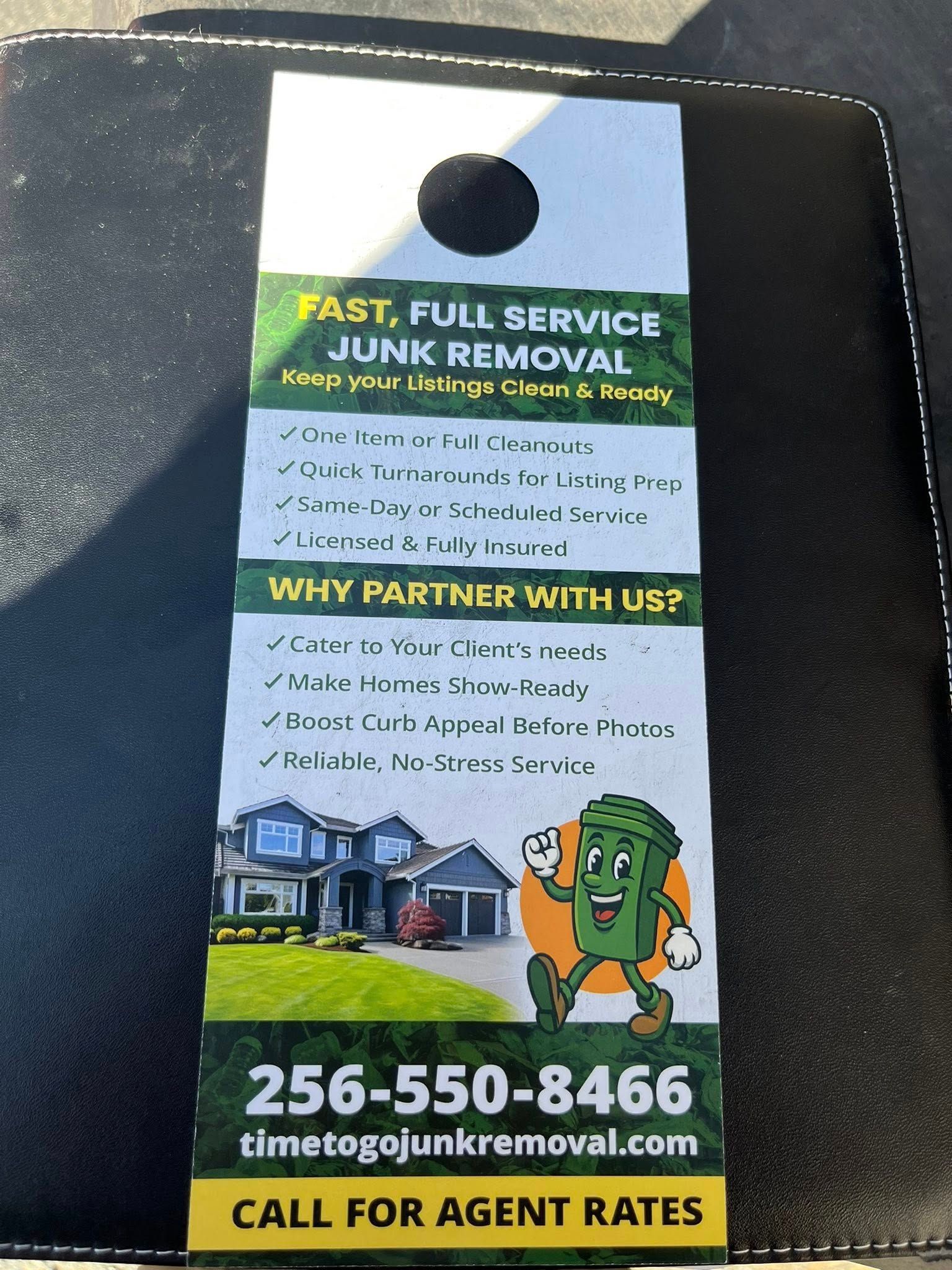 A door hanger advertisement for 