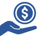 A hand is holding a coin with a dollar sign on it.
