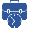 A blue briefcase with a clock on it.