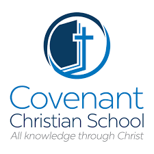 The logo for covenant christian school all knowledge through christ.