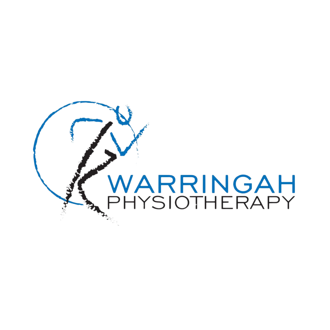 A logo for warringah physiotherapy with a drawing of a person in a circle.