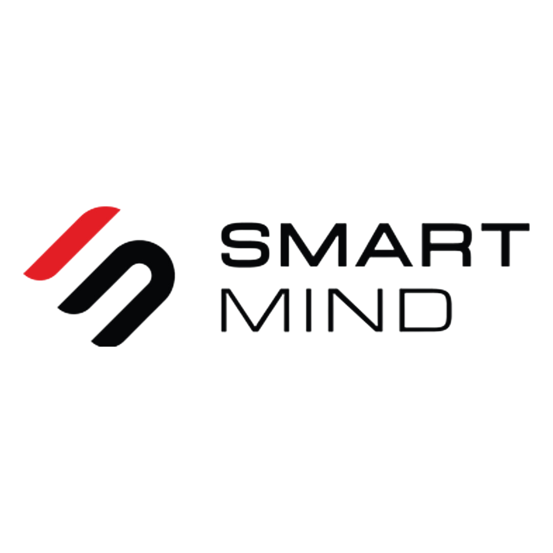 The smart mind logo is black and red on a white background.