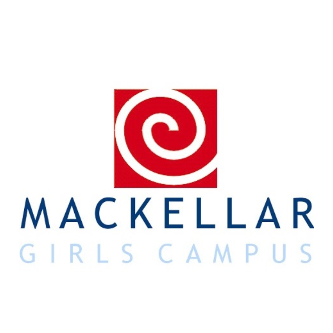 A mackellar girls campus logo with a swirl in a square