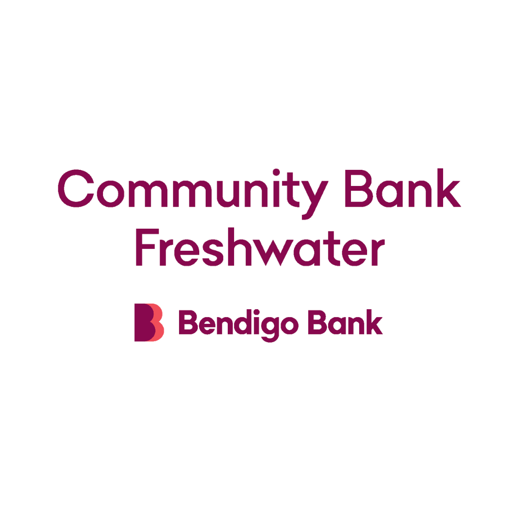 The community bank freshwater bendigo bank logo is on a white background.