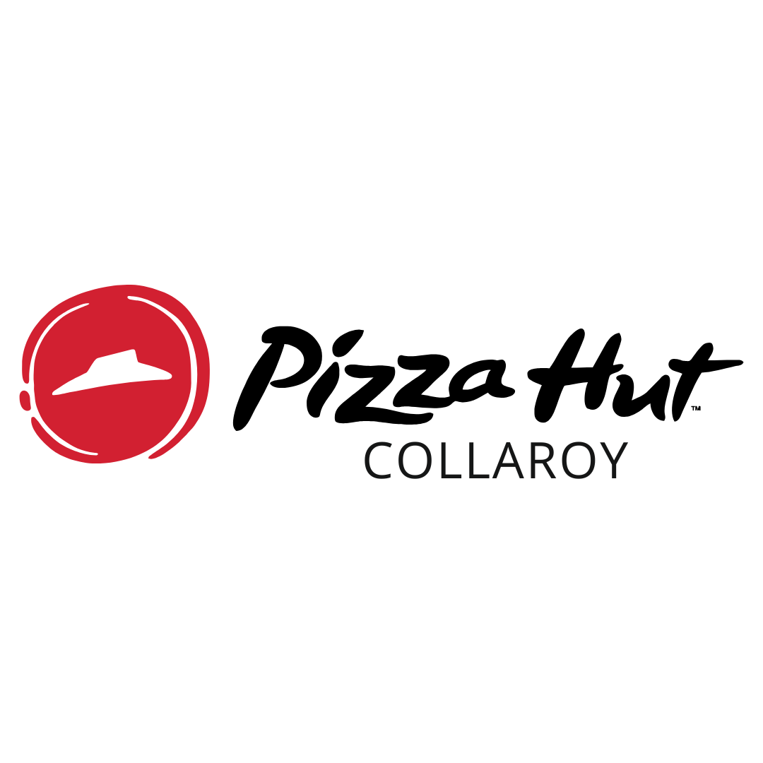 The pizza hut logo is on a white background.