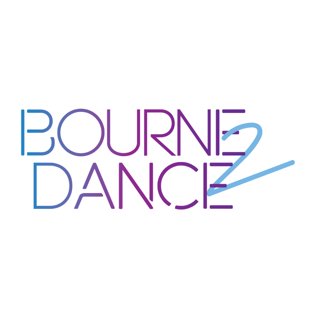 A blue and purple logo for bourne dance