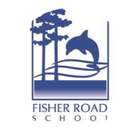 Fisher road school logo with a dolphin and trees