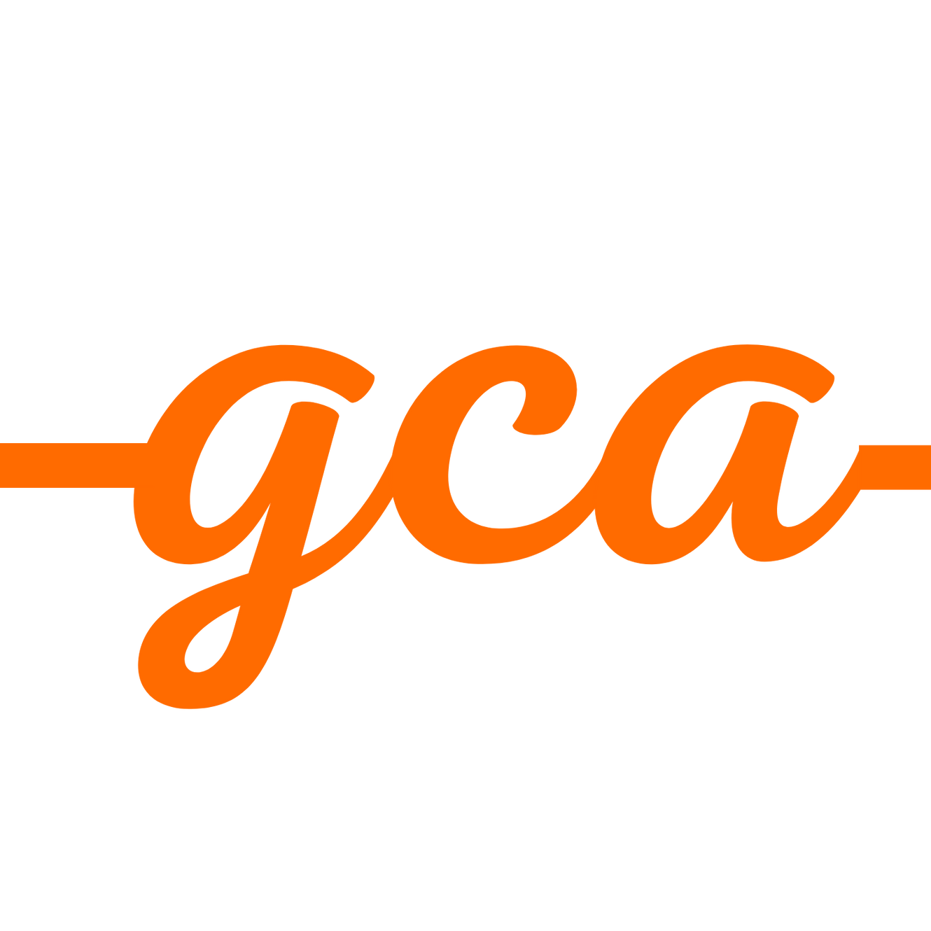 An orange gca logo on a white background