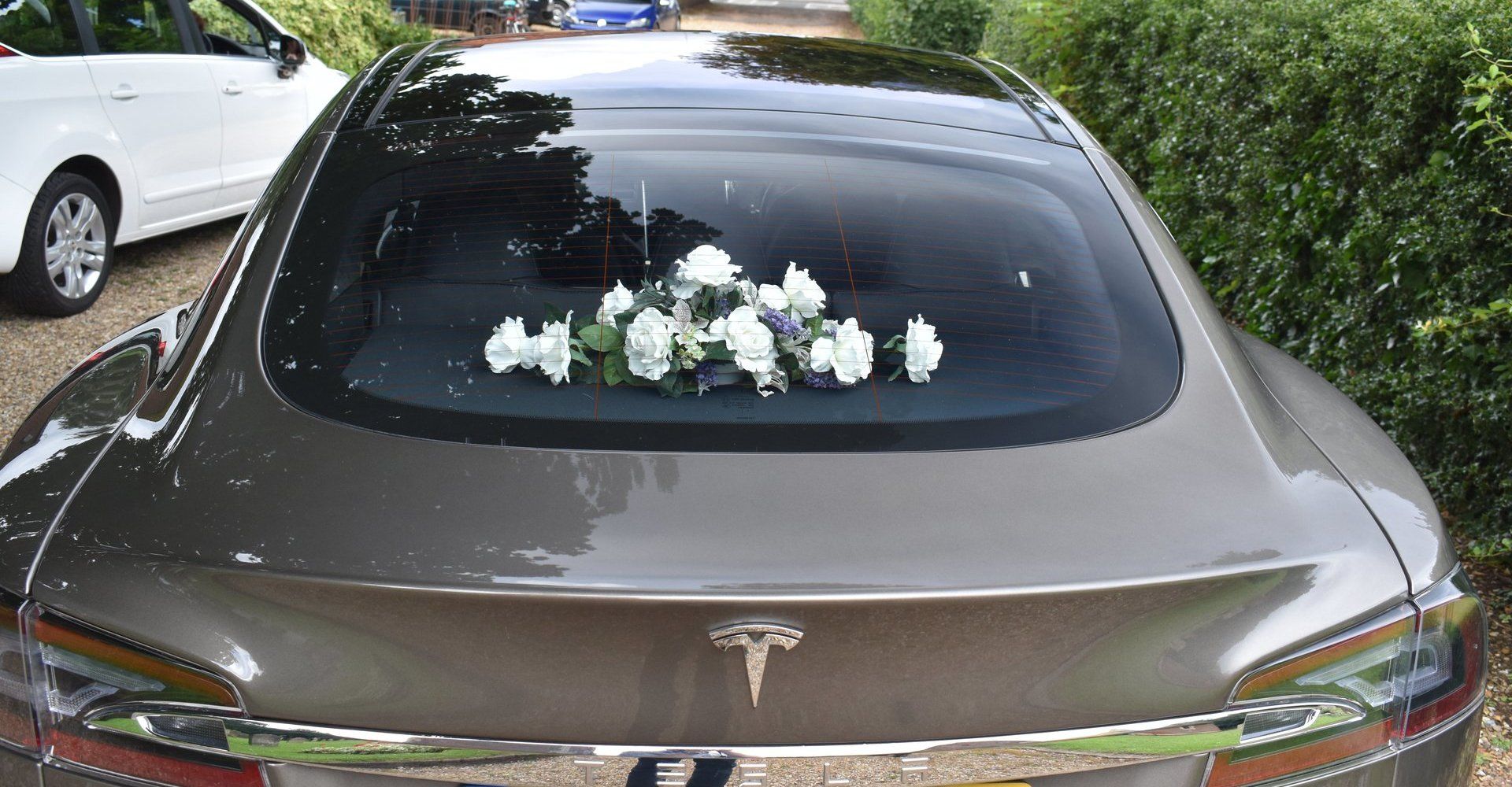 rear view of a wedding car