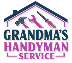 The logo for grandma 's handyman service shows a house with a hammer , wrench , and screwdriver.