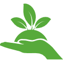 Icon of a hand holding a small plant