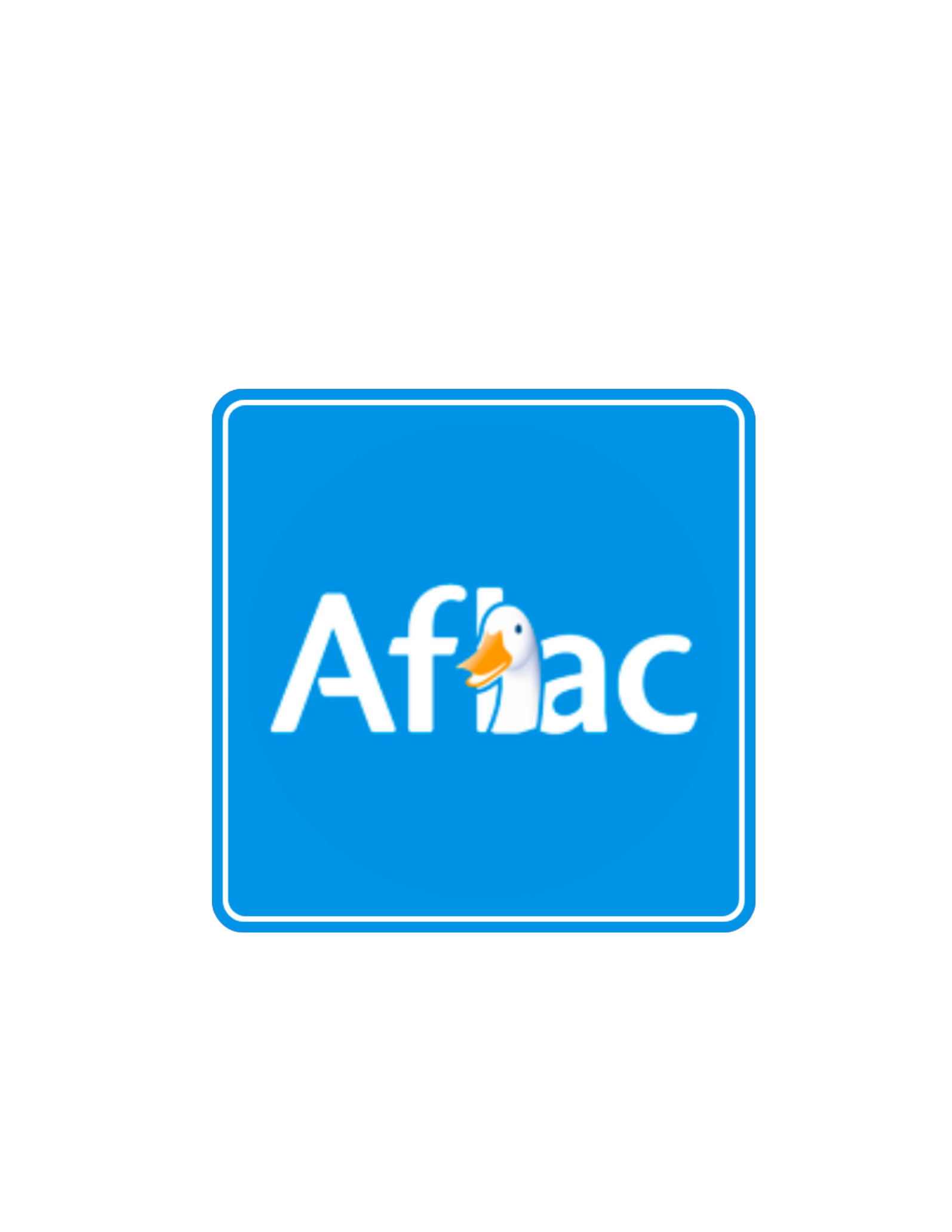 Aflac logo: white text and duck in a blue square.
