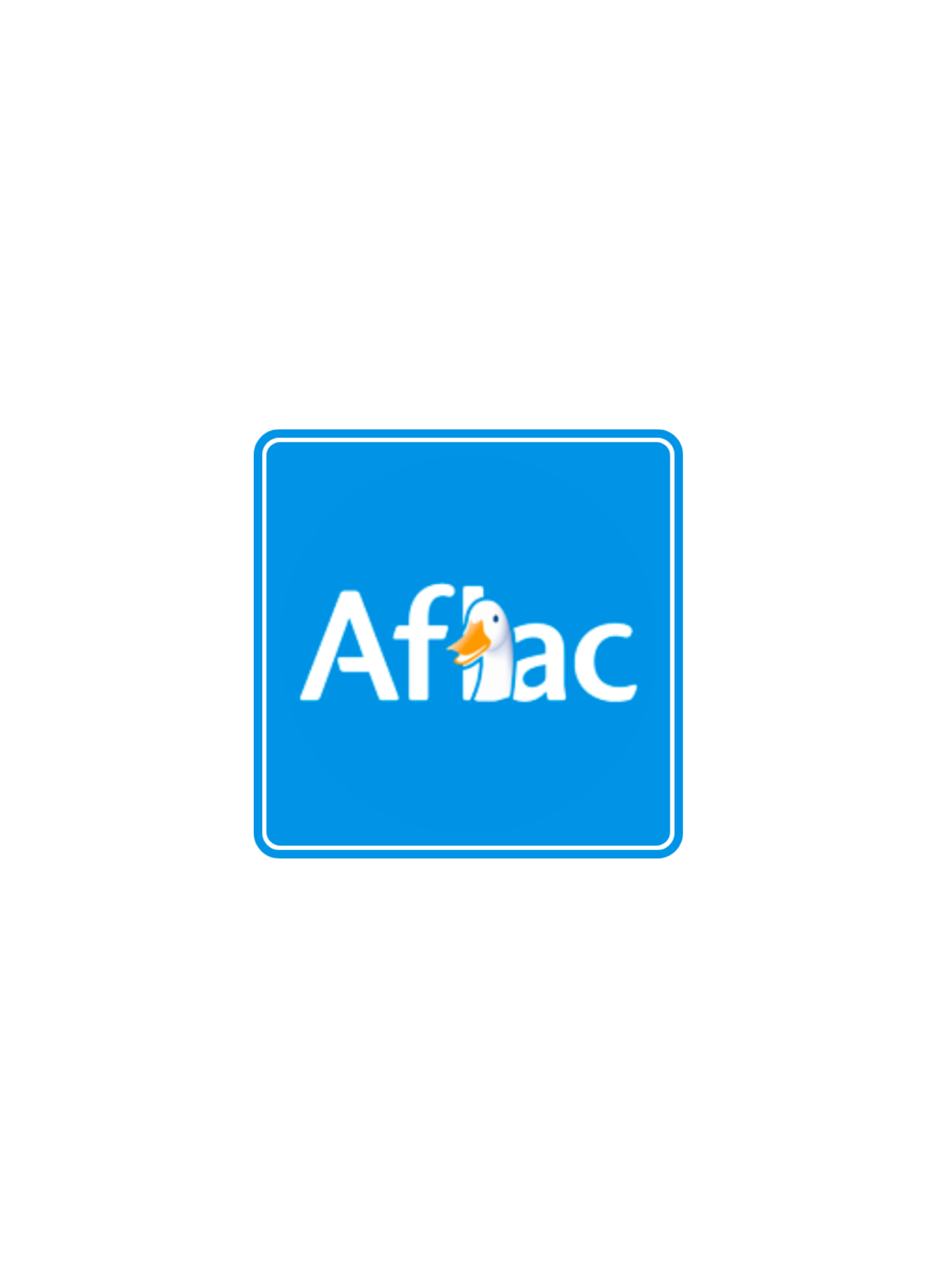Aflac logo: white text and duck in a blue square.
