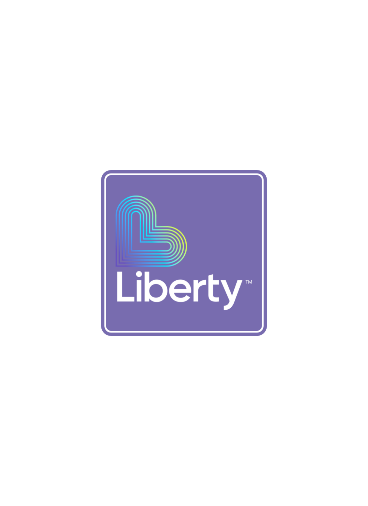 Liberty logo: purple square with a stylized