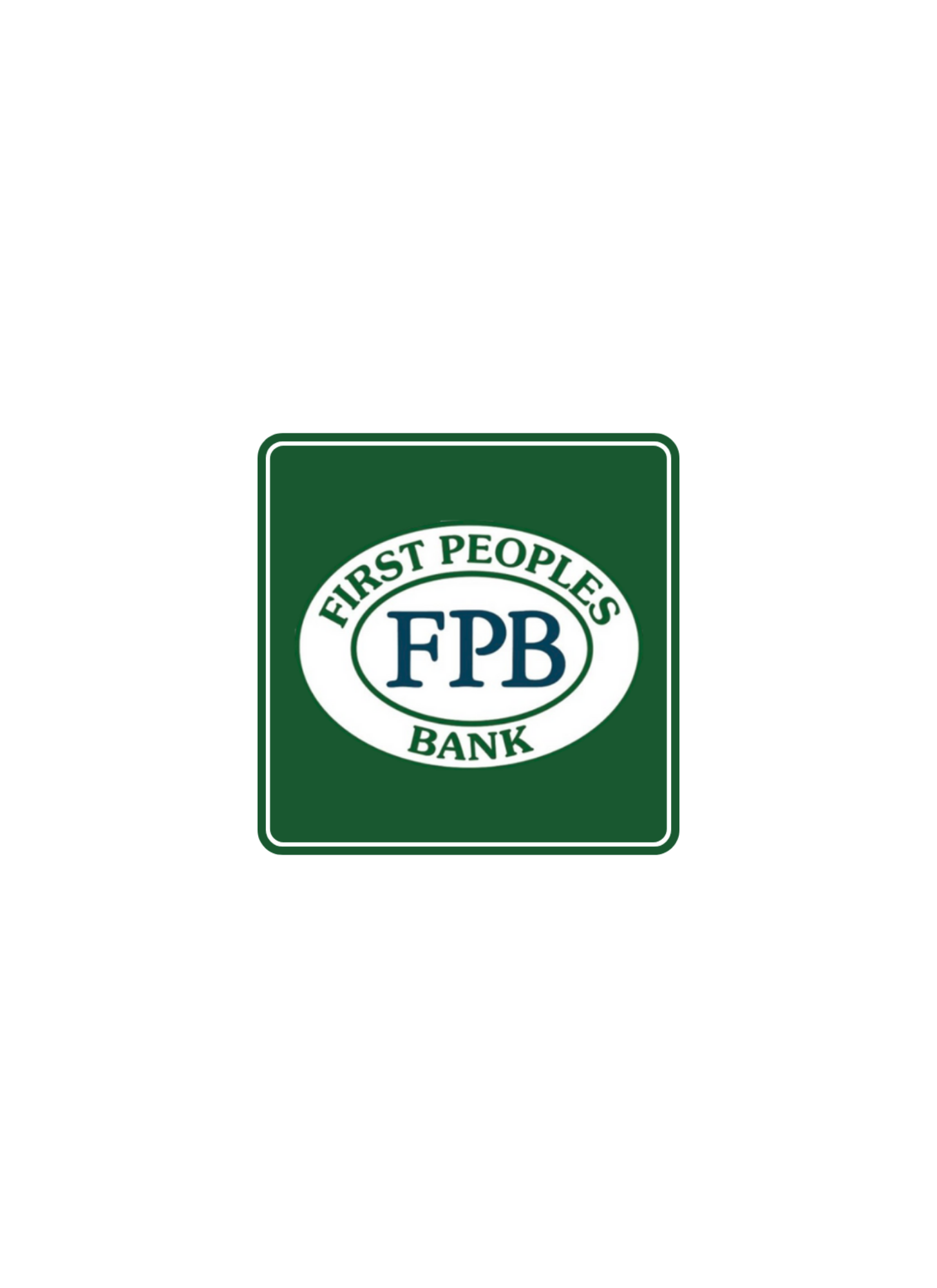 First Peoples Bank logo: Green square with oval FPB logo inside.