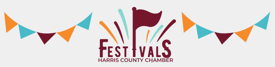 Logo for Harris County Chamber of Commerce Festivals. Features pennants and a flag.