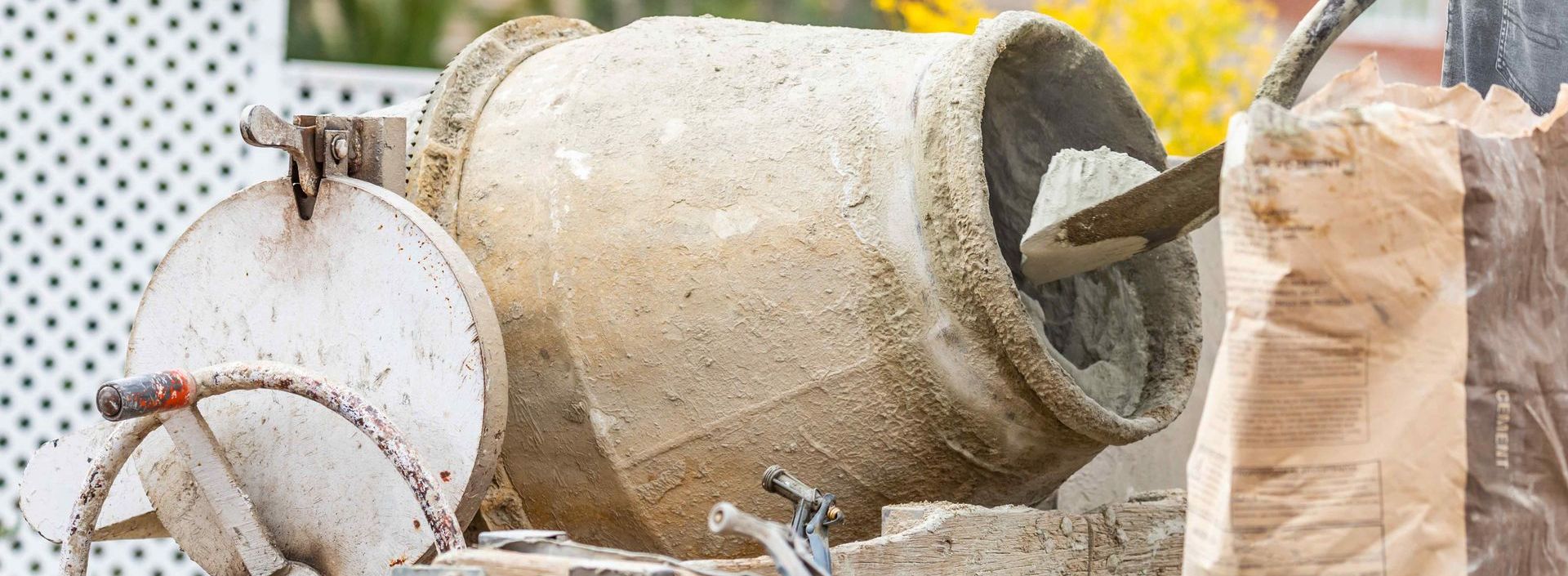 Man Mixing Concrete For Patio