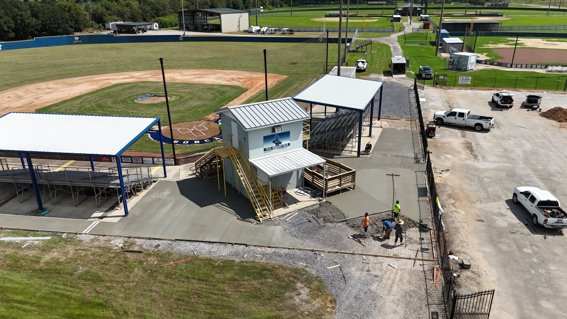 An aerial view of a baseball field under construction.