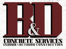 The logo for H & D Concrete services indoor and outdoor construction