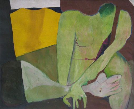 Abstract painting of green figure