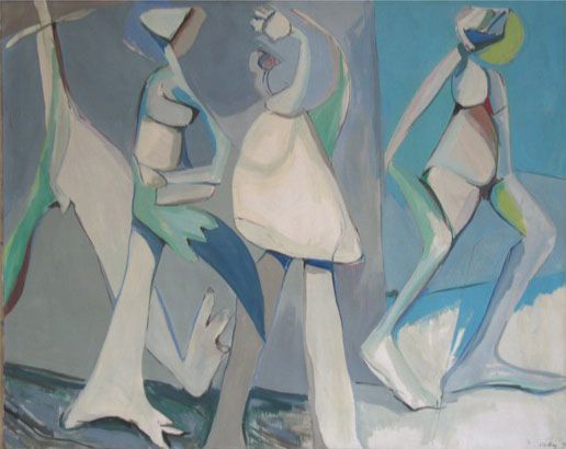 Abstract painting of three figures