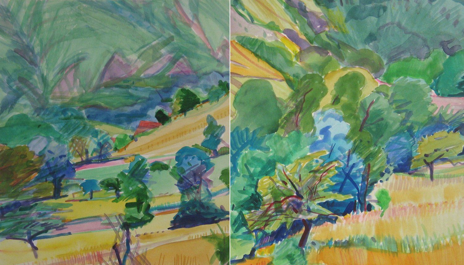 Watercolor painting of a landscape