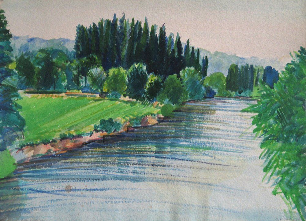 River scene with green grass