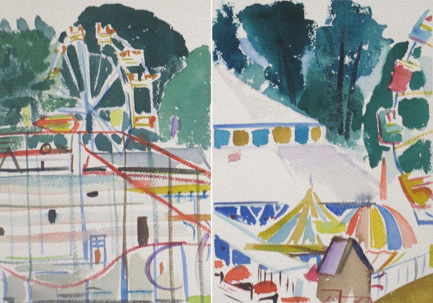Watercolor painting of an amusement park 