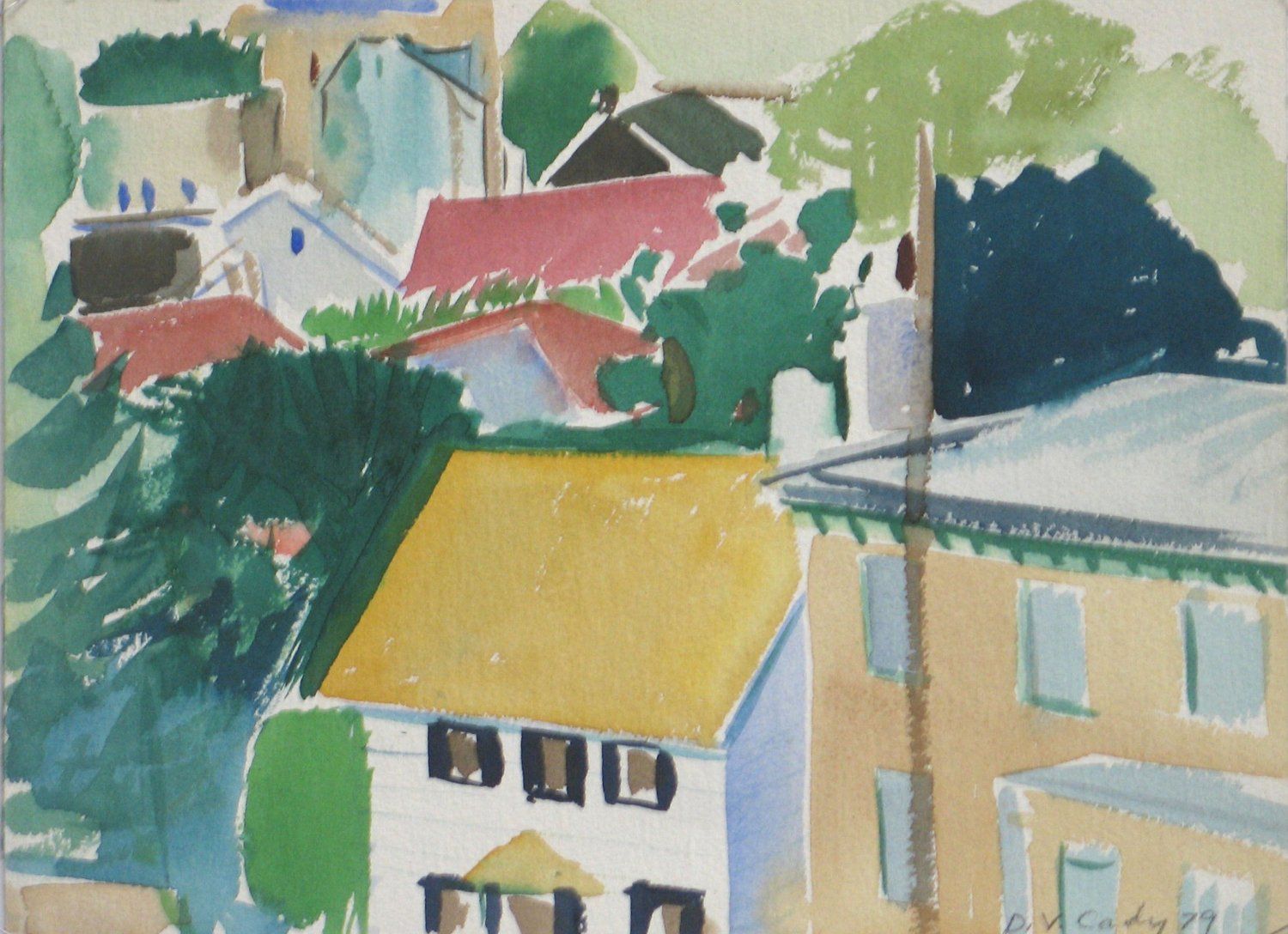 Watercolor painting of a village scene 