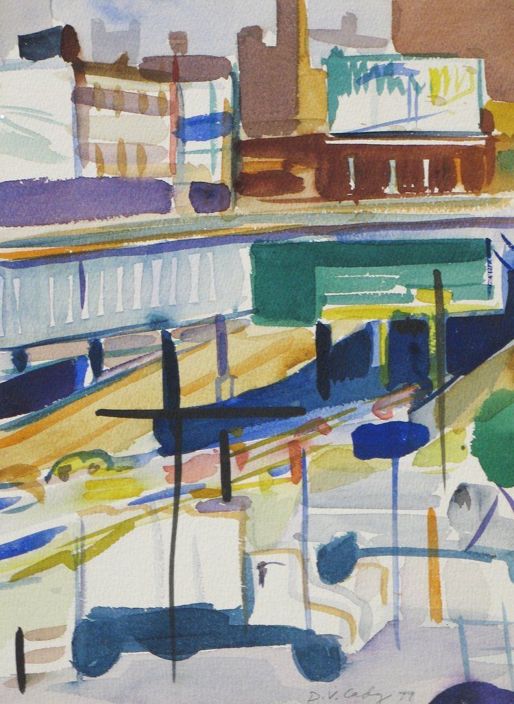 Watercolor painting of an urban scene