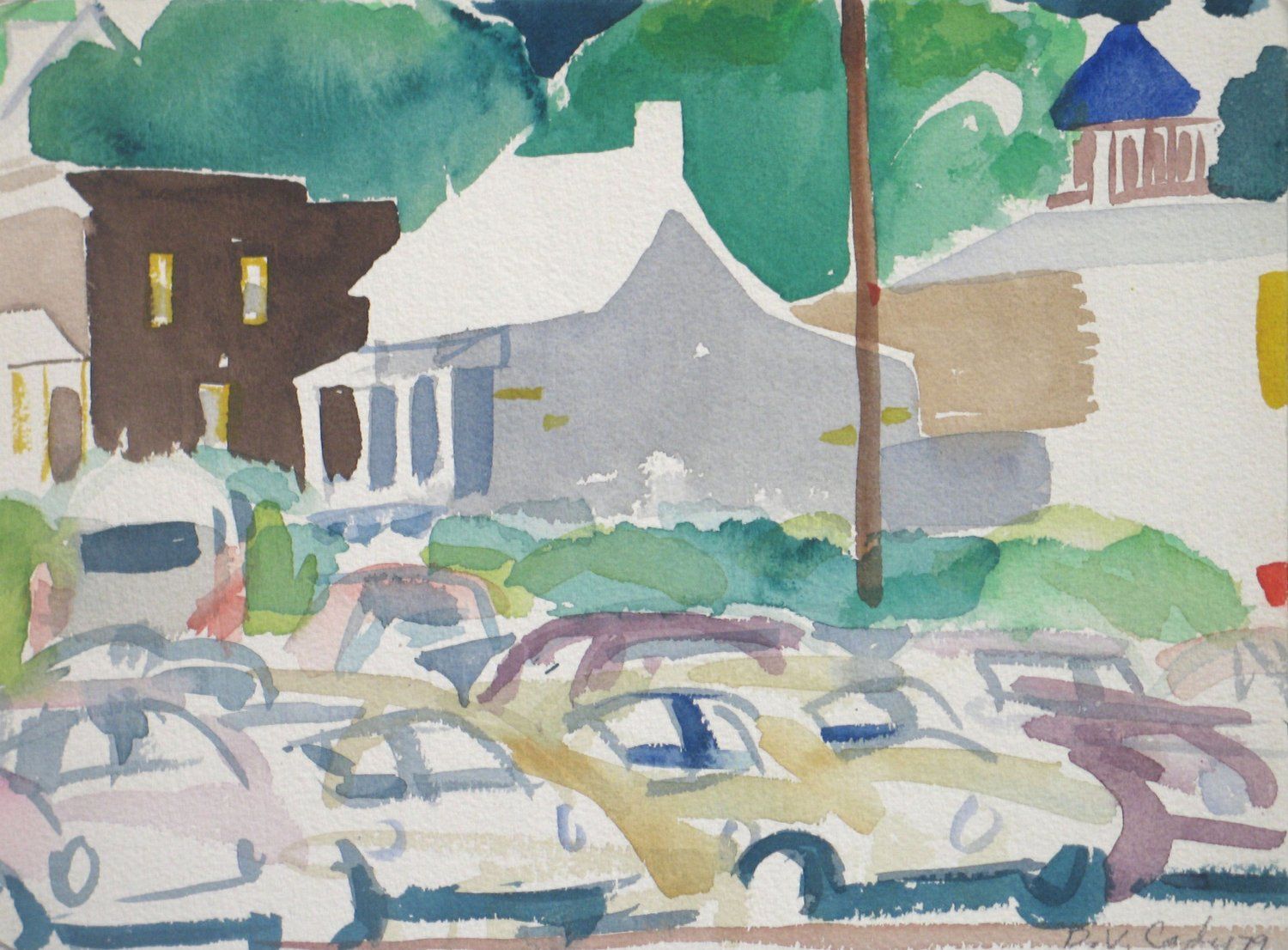 Watercolor painting of a town