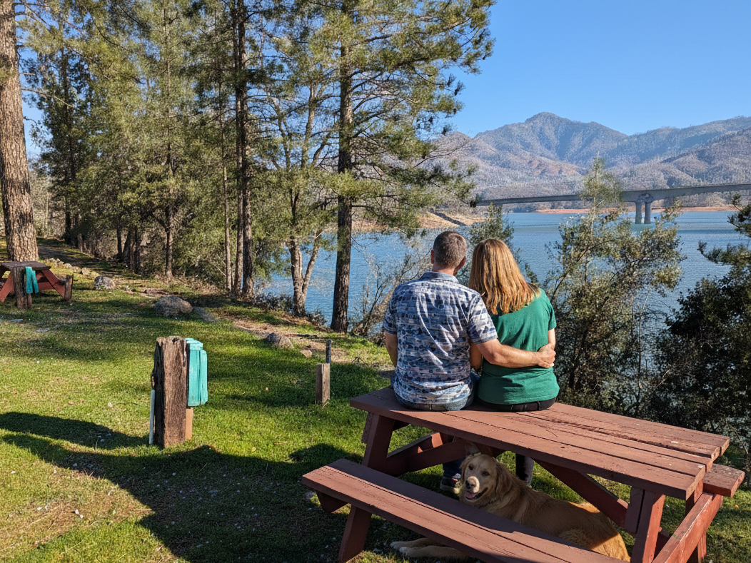 A group of people are sitting on a porch looking at the sunset.