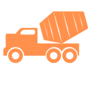 An orange concrete mixer truck on a white background.