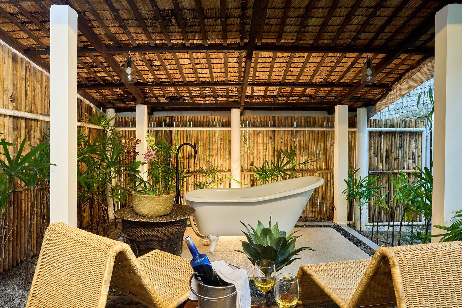 There is a bathtub in the middle of the room.