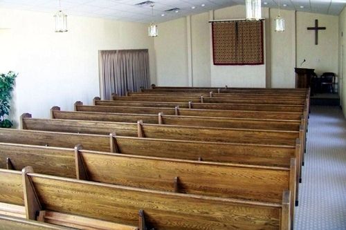 Pews inside Denton Wood Funeral Home